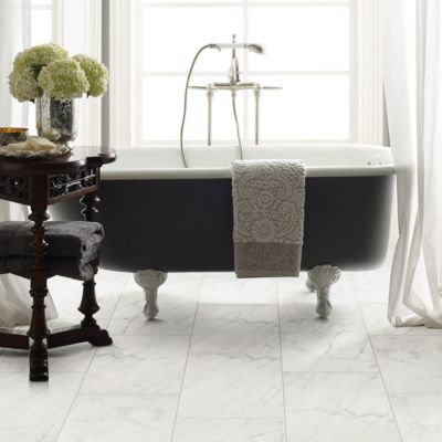 marble look tile floors in a bathroom